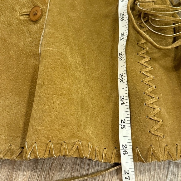 Vtg Y2K Wet Seal Leather Jacket Women’s Sz L Brown Suede Fringe Boho Western 70s - Picture 10 of 11